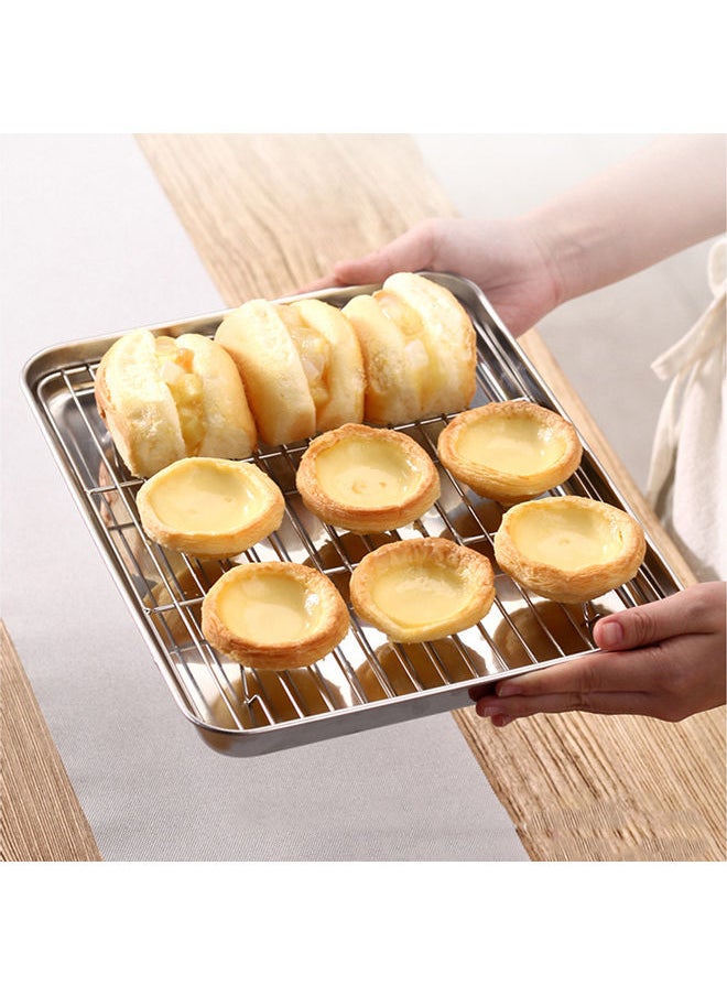 Stainless Steel Flat Bottom Baking Tray with Mesh Set Square Silver 24*3*17.5cm