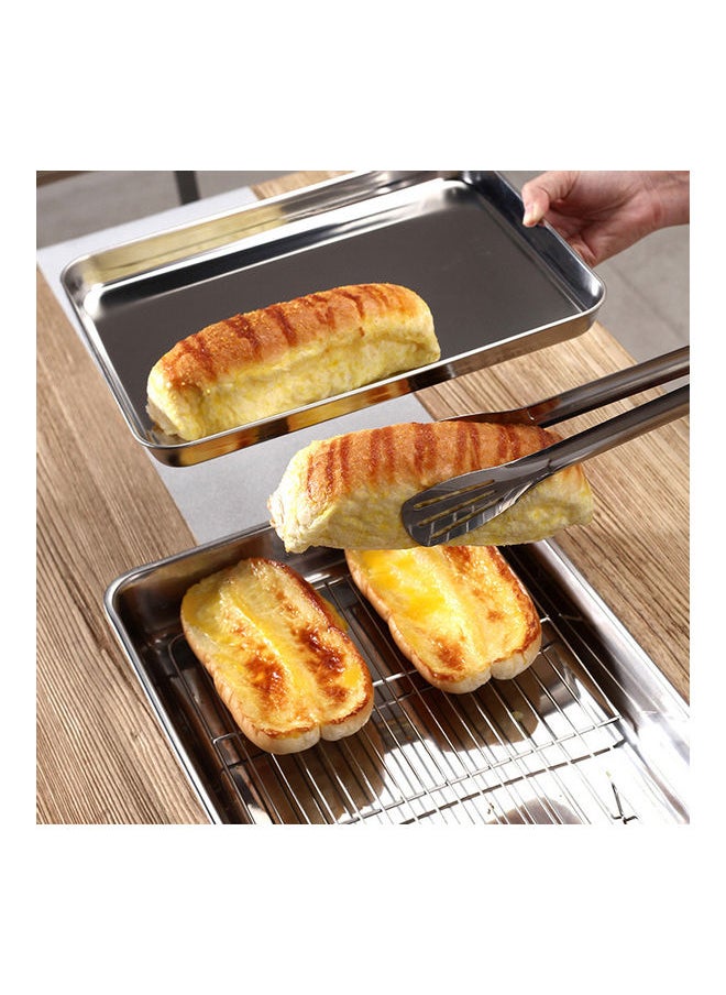 Stainless Steel Flat Bottom Baking Tray with Mesh Set Square Silver 24*3*17.5cm