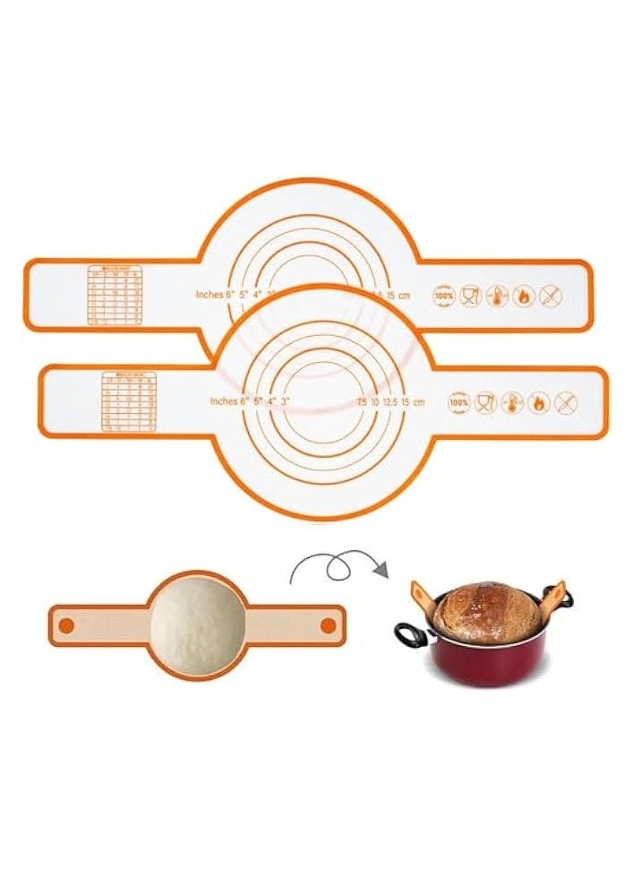 2PCS Sourdough Silicone Bread Sling,Non-Stick & Easy Clean Dutch Oven Baking Mat with Upgraded Longer Handles,Reusable Bread Mat Set,Baking Mat to Transfer Sour Dough Easily