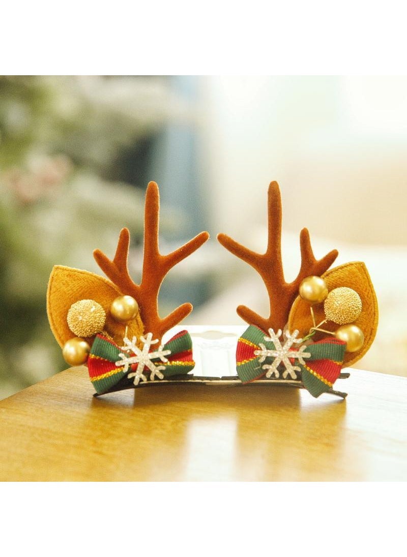 1 x 5 pcs 2024 Reindeer Antler Hair Clips Cute Christmas Accessories Green bow antler clip