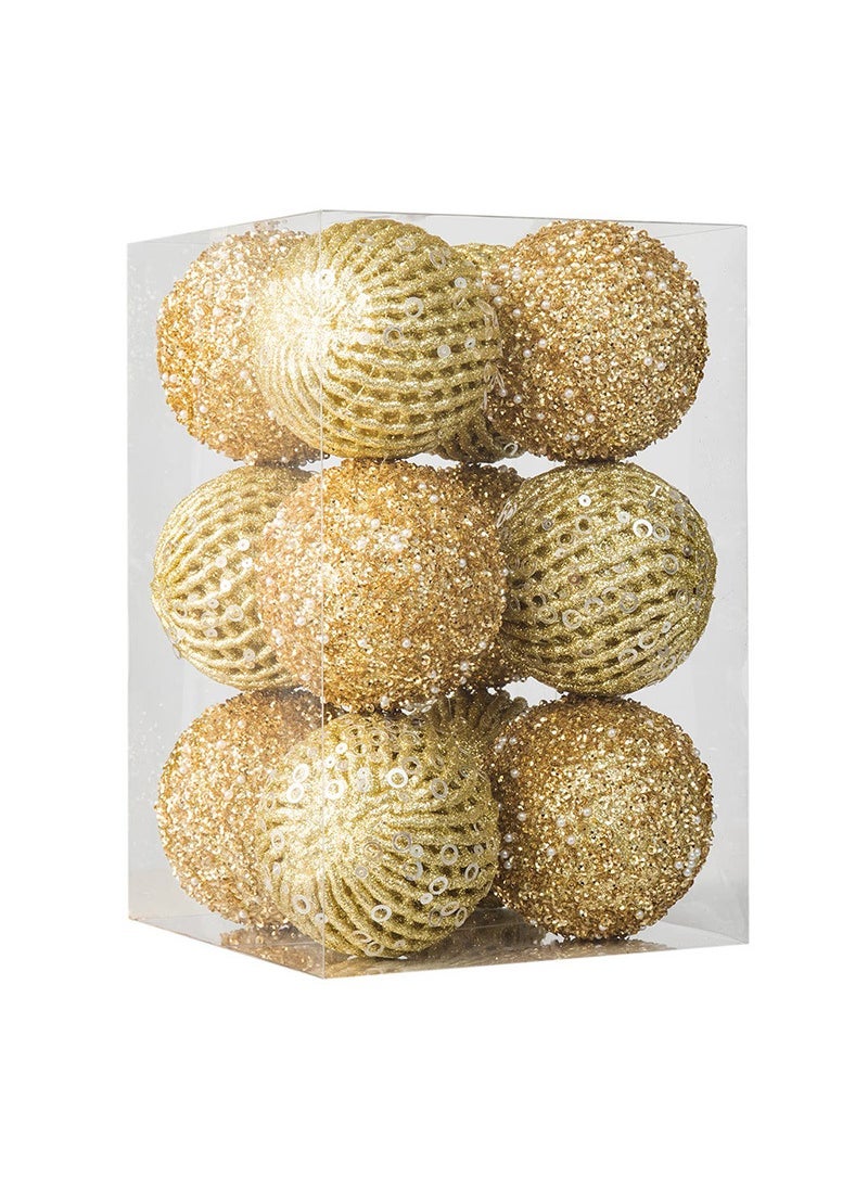 Christmas Tree Ornaments 8cm/10cm Balls 8cm gold -12 Pack