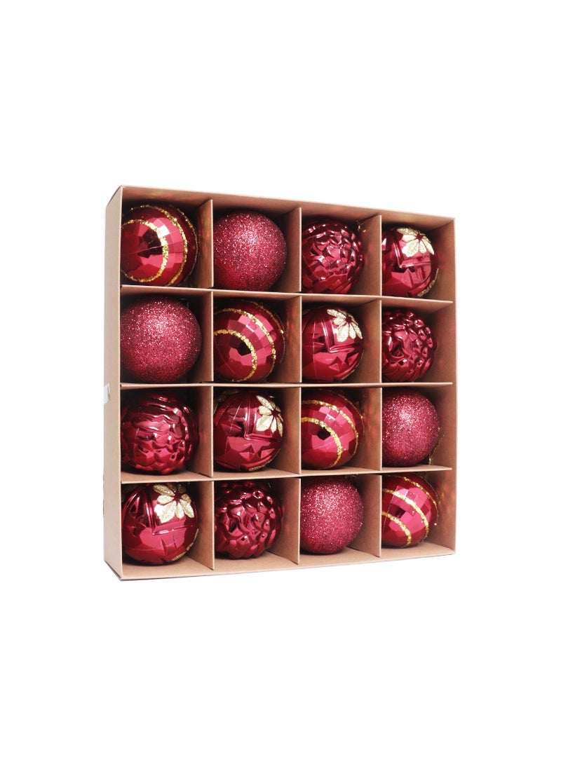 Cross-border Christmas decoration Ball 6cm/16PCs electroplating plastic painted special-shaped Christmas ball set Christmas tree pendant Wine Red