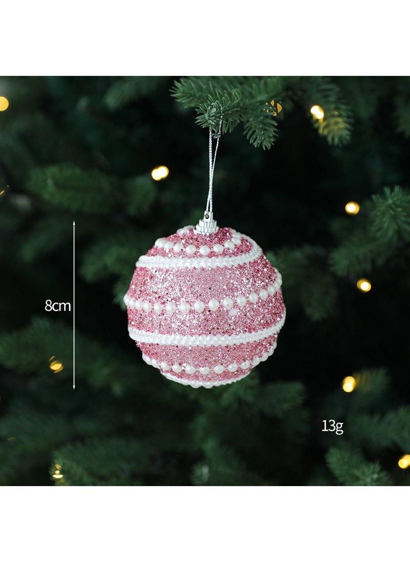 Christmas ball 8cm foam ball Christmas tree decoration pendant colorful ball window decoration hanging ball Christmas decoration can be mixed Pink thread ball