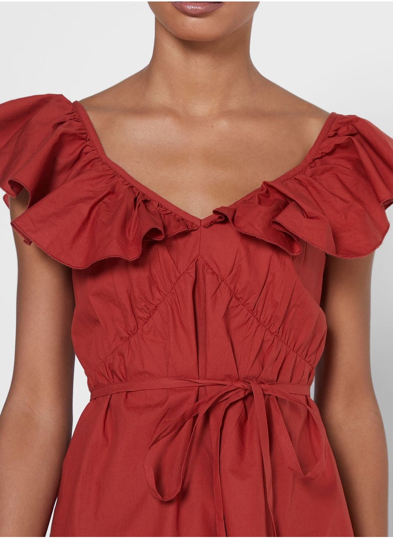 Azana Tie Waist Ruffle Detail Plunge Top