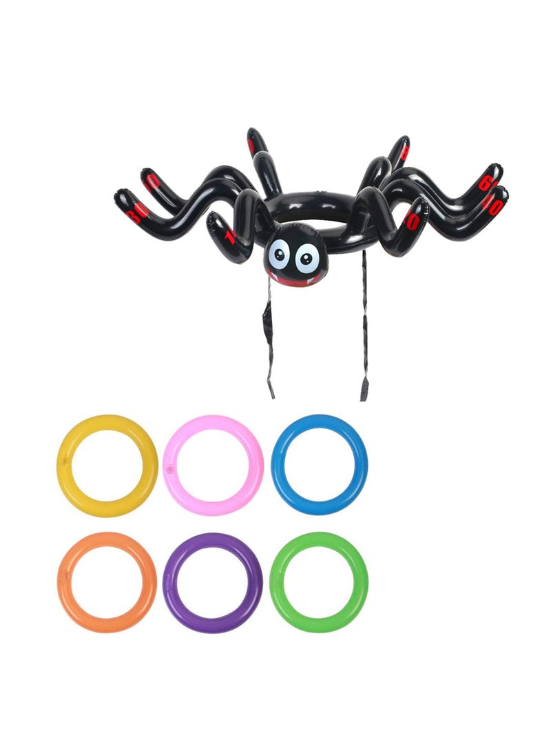 1 x 5 pcs Halloween Inflatable Bat Hat Spider Witch Toss Game 1 spider 6 ordinary circles