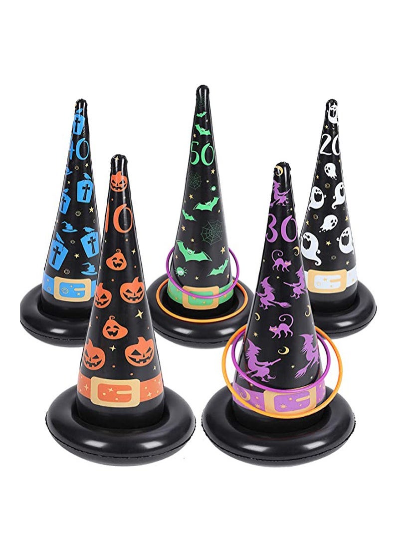 1 x 5 pcs Halloween Inflatable Bat Hat Spider Witch Toss Game 5 hats +10 rings (Please note if the default plastic ring needs an inflatable ring)