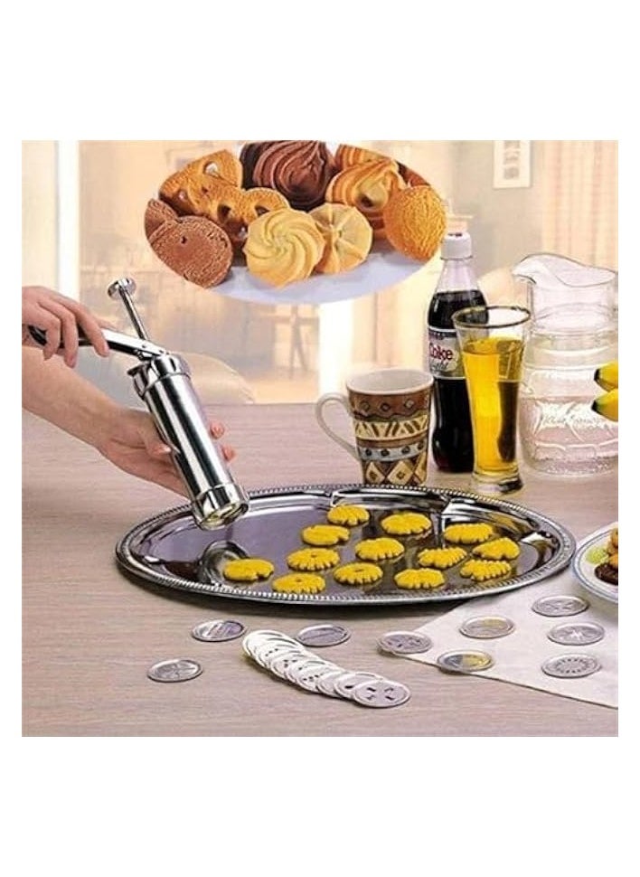 Stainless Steel Cookie Press Gun with 20 Discs and 4 Nozzles - Biscuit Press, Cake Icing Decorating Set, Biscuit Machine, Decorating Accessories Ideal for Pastry Shops Cookies and Cakes