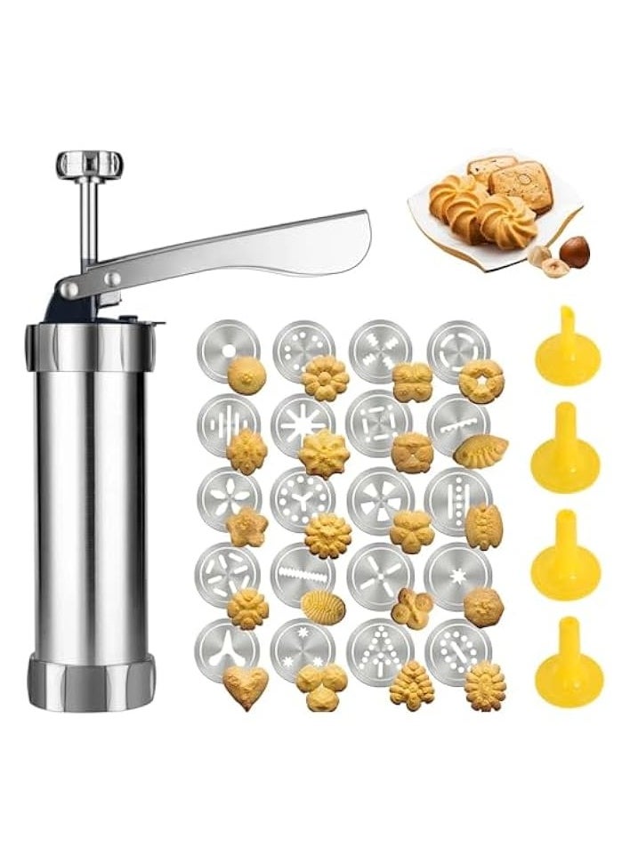 Stainless Steel Cookie Press Gun with 20 Discs and 4 Nozzles - Biscuit Press, Cake Icing Decorating Set, Biscuit Machine, Decorating Accessories Ideal for Pastry Shops Cookies and Cakes