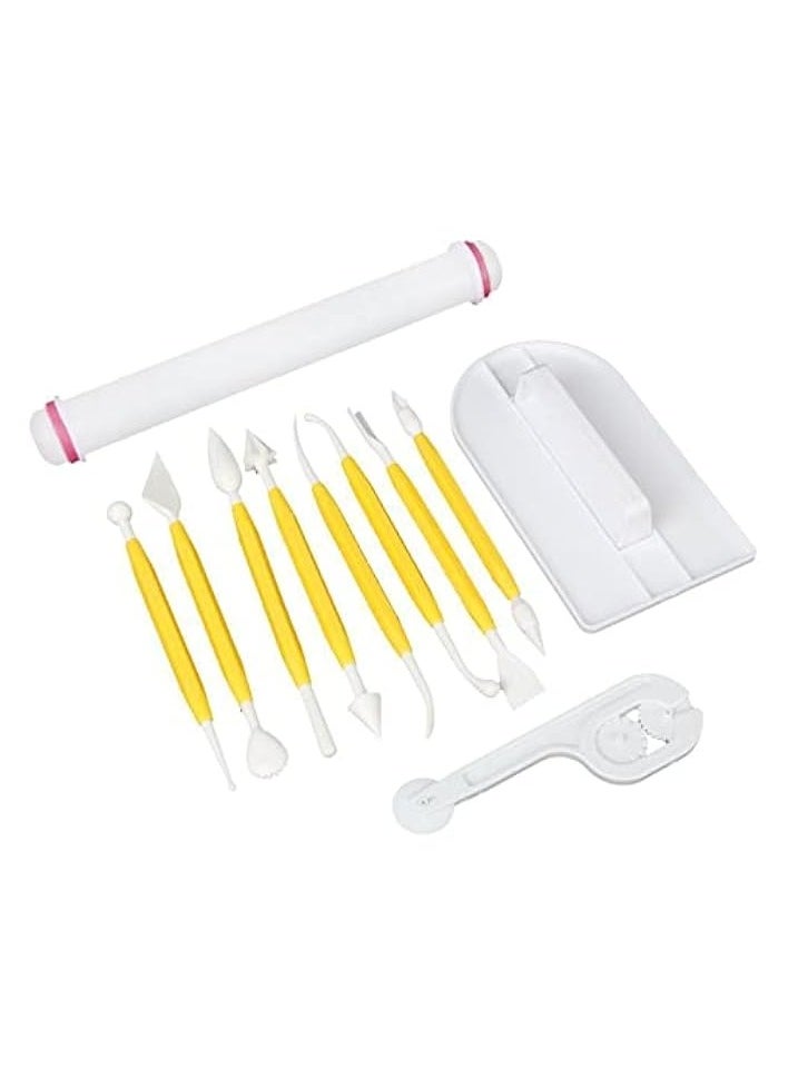 Cake Decorating Tool, Sugarcraft Icing Cake Making Set, Smoother Fondant Cutter Embosser Icing Smoother Rolling Pin Modeling Tool Kit Set Flower Fondant Cake Sugarcraft Decorating Kit(11 Pcs)