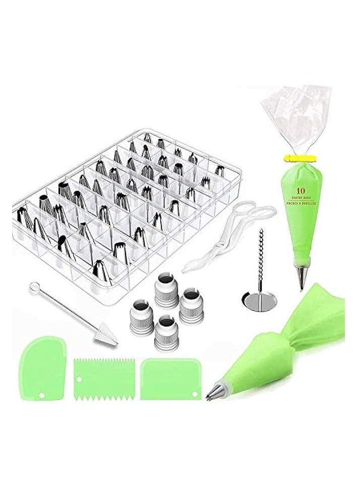 62PCS Cake Decorating Tools Kit, DIY Icing Piping Cream Reusable Pastry Silicone Pastry Bag with 62 Nozzle Mold for Cake Decorating
