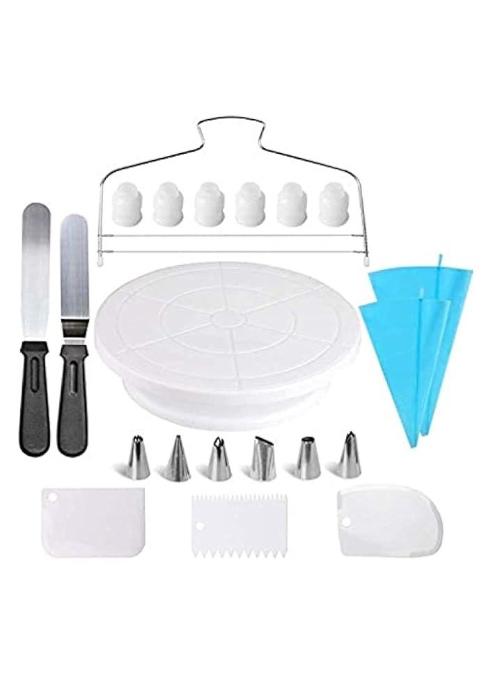 Cake Decorating Supplies,21pcs Cake Decorating Kit with Cake Rotating Turntable, Icing Spatulas,Cake Scrappers, Cake Cutter, Piping Nozzles,Pastry Bag,Piping Tip Couplers