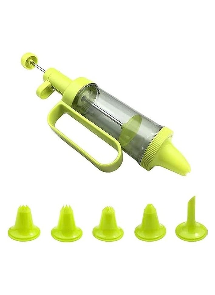 1 Set Manual Cookie Presses Machine, Baking Tools, Cake Butter Decorating Gun with 6 Nozzles, Cupcake Filling Injector (Green)