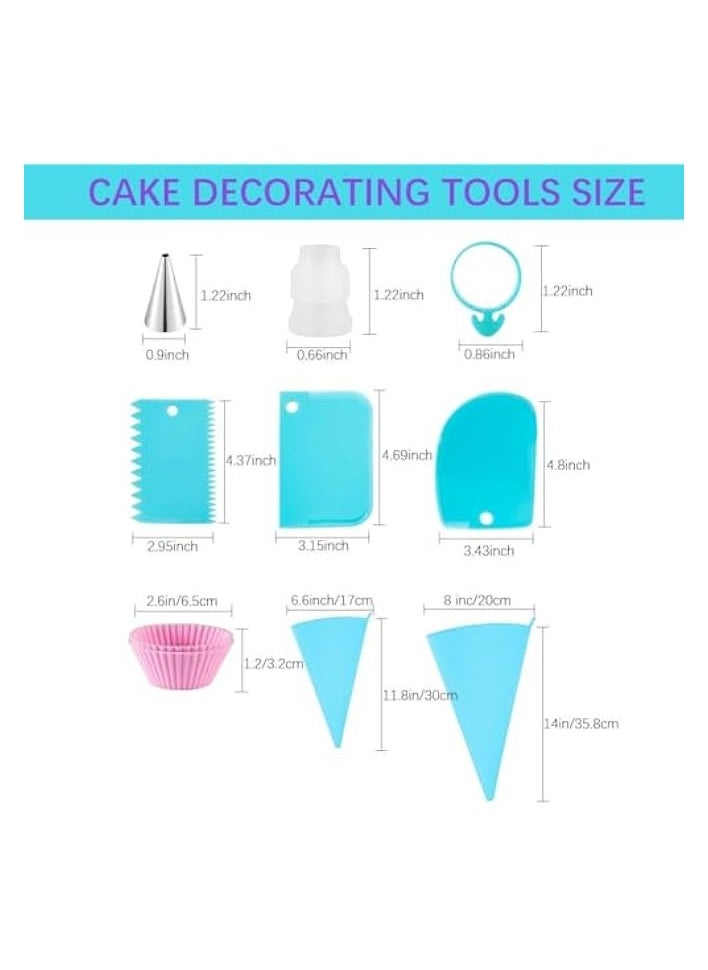 25 Pcs Cake Decorating Kits with Piping Bags and Tips - Includes 14 Stainless Steel Baking Nozzles, 2 Reusable Silicone Pastry Bags, 3 Icing Smoothers, 2 Couplers, Ties & Cupcake Molds