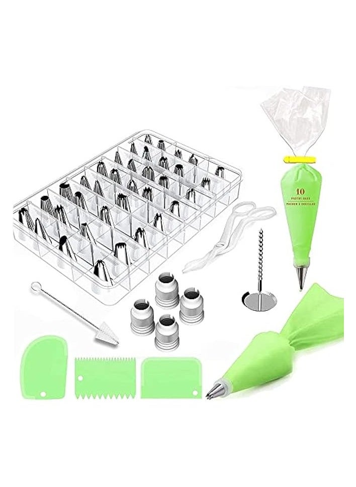 62Pcs Cake Decorating Tools Kit, Diy Icing Piping Cream Reusable Pastry Silicone Pastry Bag With 62 Nozzle Mold For Cake Decorating, Black, Cake Decoration