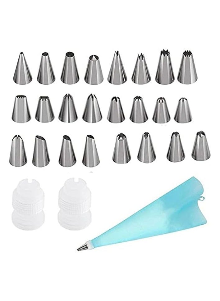 27 Pcs Cupcake Piping Tips Set, Cake Piping Set Frosting Bags and Tips Set with 24 Stainless Steel Cake Icing Piping Tips & Reusable Pastry Bags Cake Decorating Supplies Kit