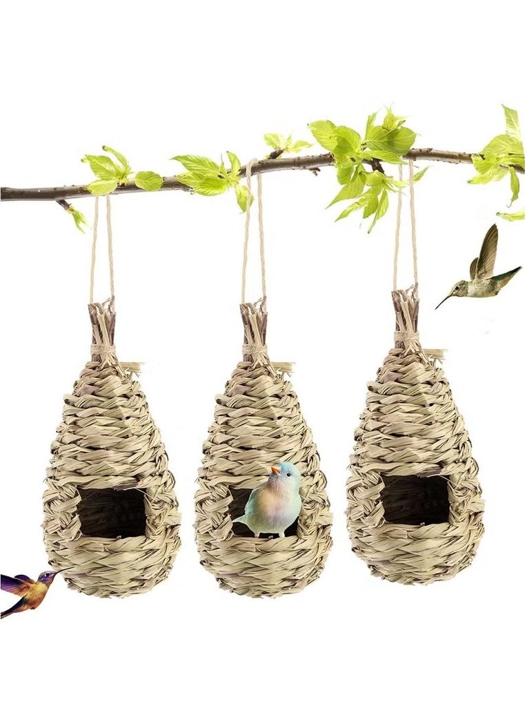 3-Piece Handmade Hibiscus Grass Woven Outdoor Decorative Birdhouse Set