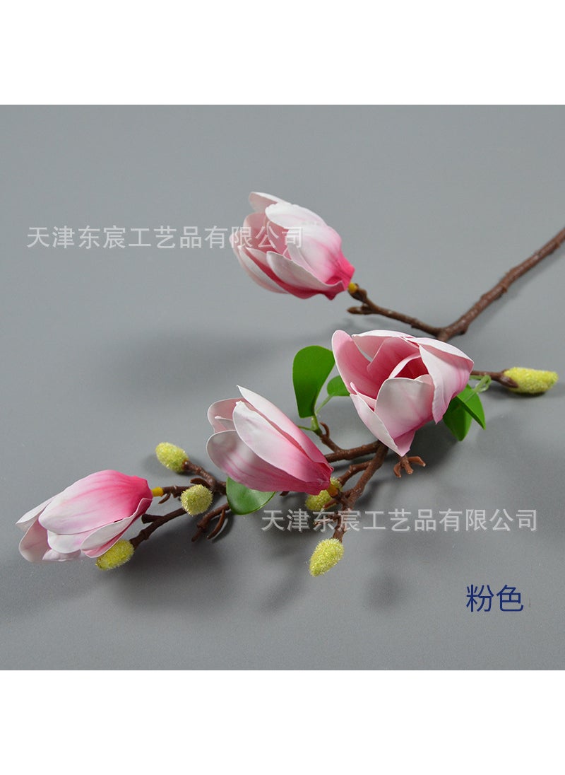 Factory wholesale 4 magnolia single branch wedding auditorium decoration simulation flower feel glue magnolia home ornaments Pink