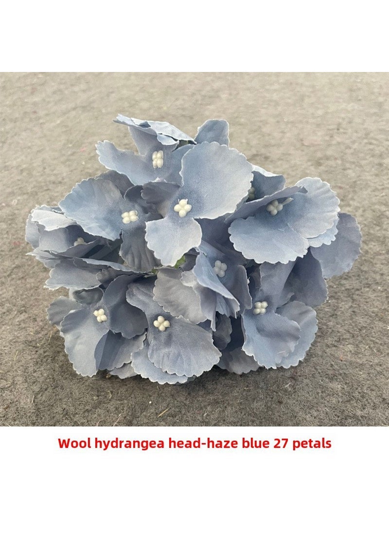 Artificial Hydrangea Flowers Wedding Backdrop Decor Wool Hydrangea Head + Flower Pole-Haze Blue