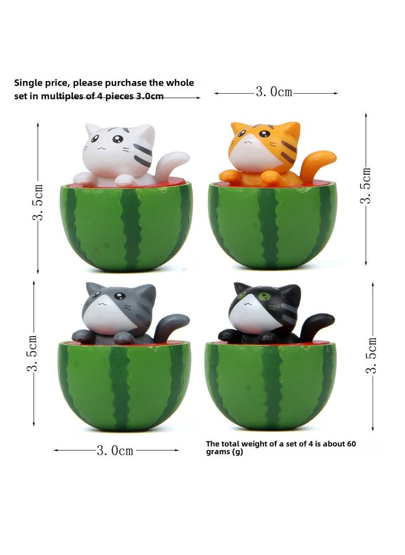 Creative Food-Themed Watermelon Cat DIY Figurines for Miniature Garden Decor Single price 4 watermelon cat