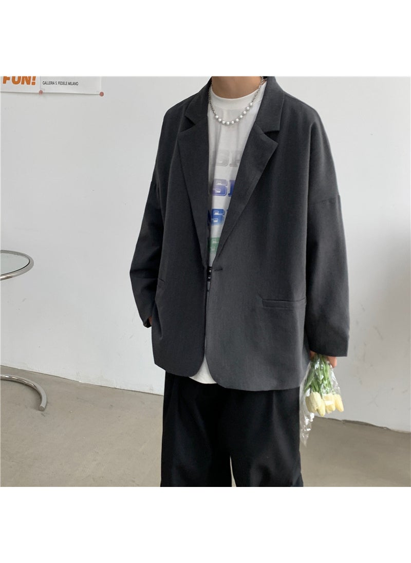 1 x 5 pcs Casual Mens Blazer Korean Loose Fit Autumn Suit Grey