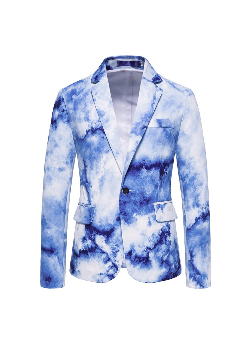 2023 Autumn Winter Mens Casual Ink-Print Suit Blue