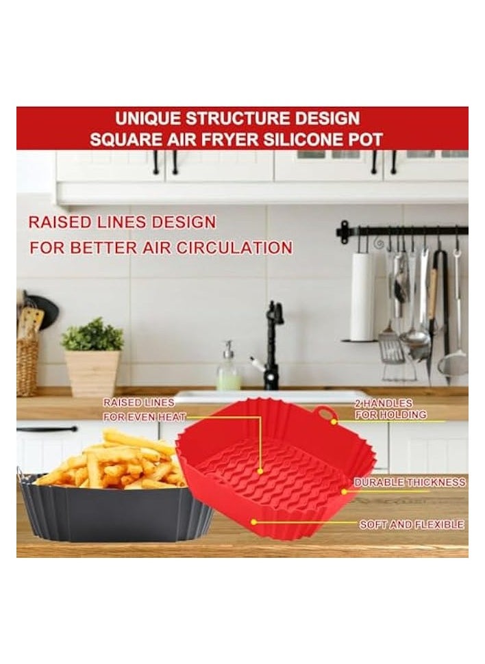 Air Fryer Liners, 2 Pack 8.5 Square Silicone Pot Air Fryer Basket, Reusable Air Fryer Liners with Food Grade Silicone, Air Fryer Accessories for Bakeware, Baking, Cooking and Other Tools