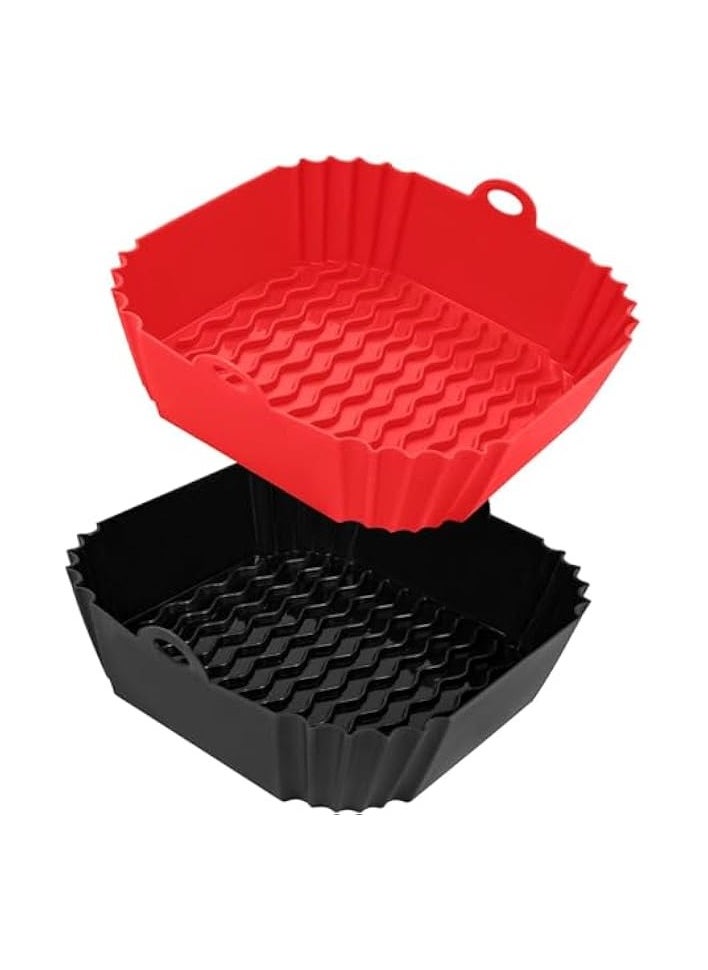 Air Fryer Liners, 2 Pack 8.5 Square Silicone Pot Air Fryer Basket, Reusable Air Fryer Liners with Food Grade Silicone, Air Fryer Accessories for Bakeware, Baking, Cooking and Other Tools