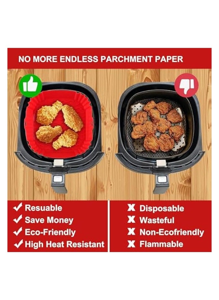 Air Fryer Liners, 2 Pack 8.5 Square Silicone Pot Air Fryer Basket, Reusable Air Fryer Liners with Food Grade Silicone, Air Fryer Accessories for Bakeware, Baking, Cooking and Other Tools