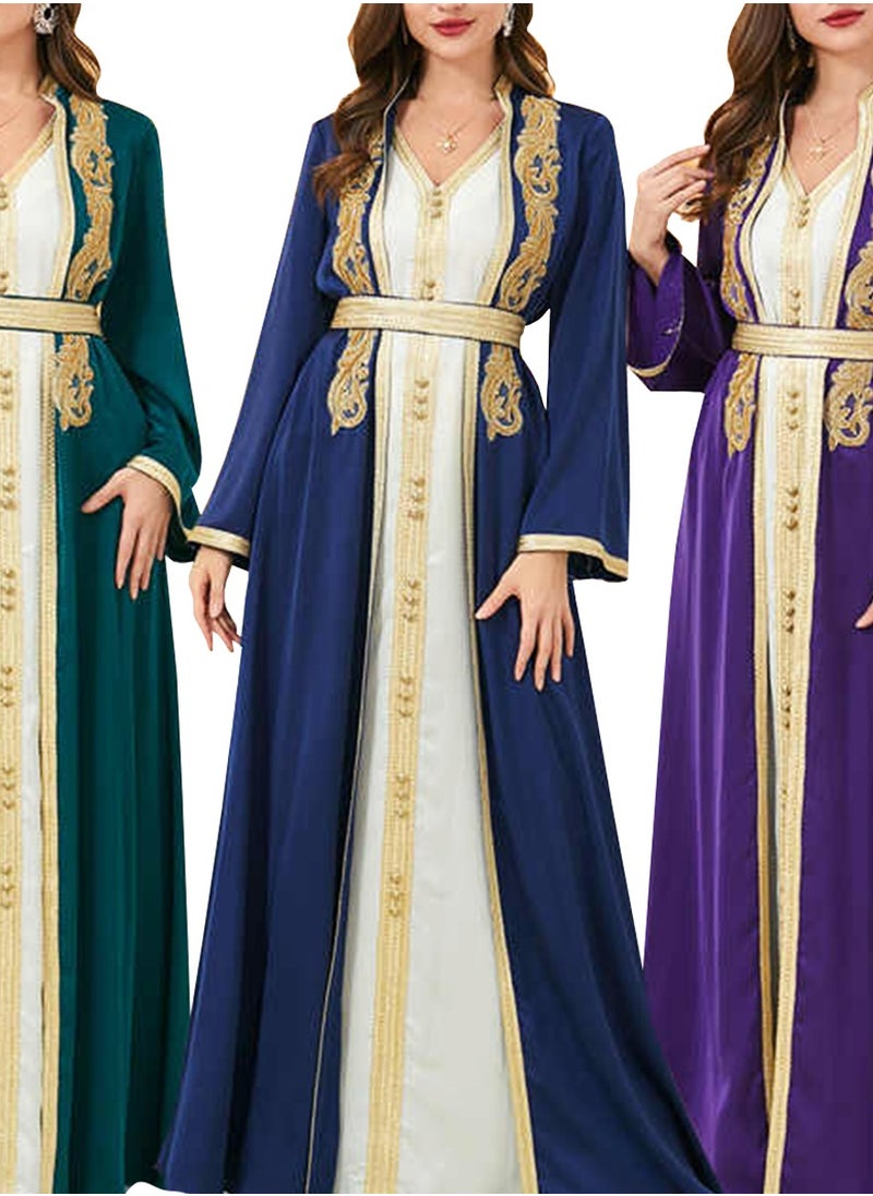 Golden Embodied Luxurious Royal Blue Abaya with White Inner