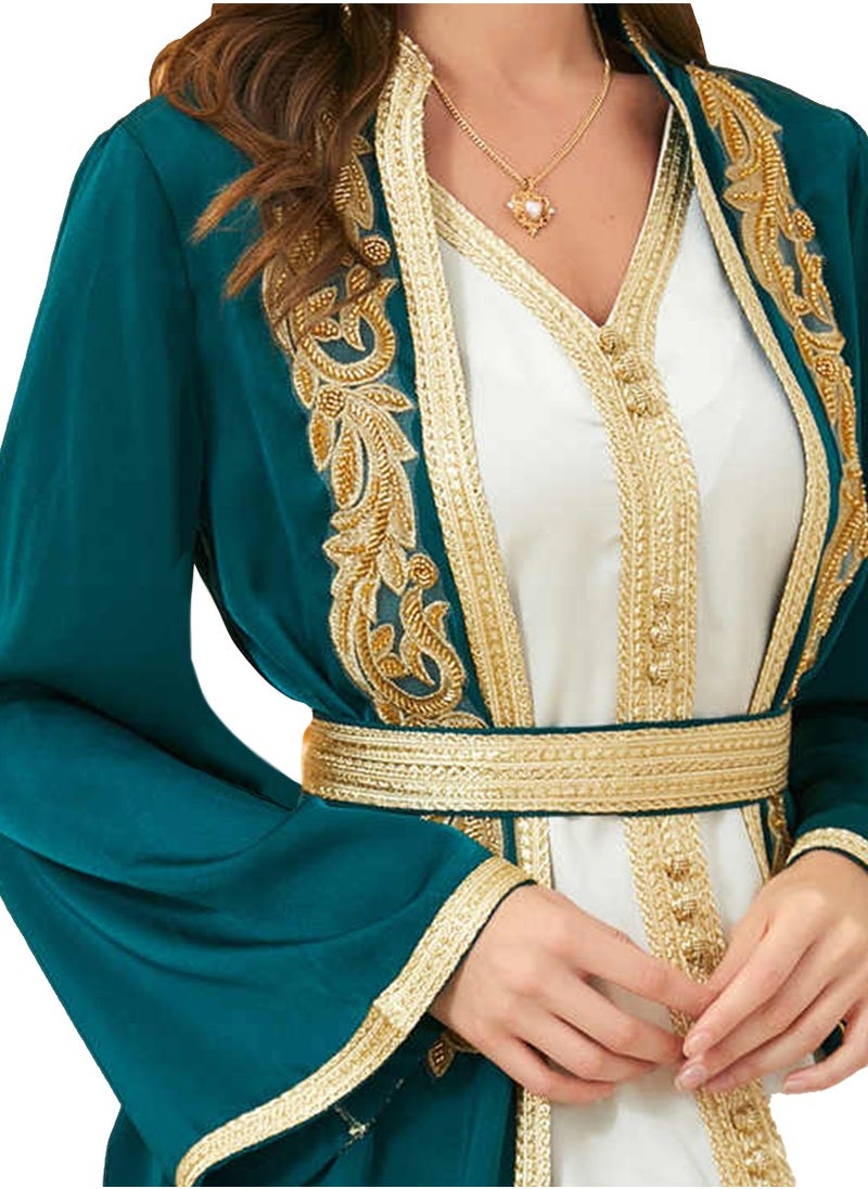 Golden Embodied Luxurious Green Color Abaya with White Inner