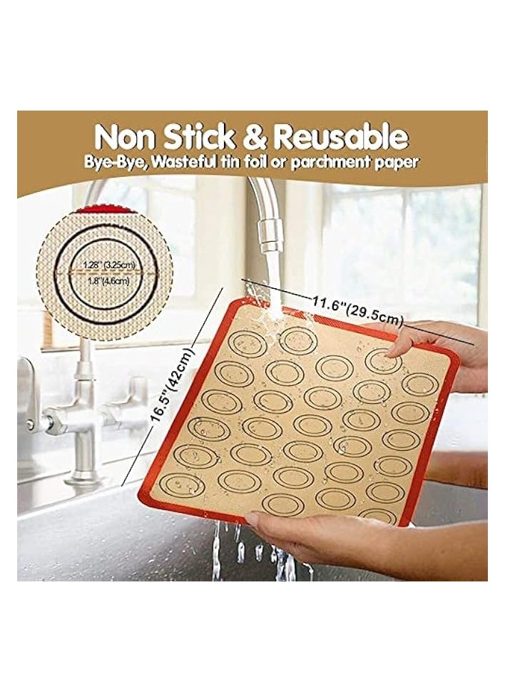 2-pack of silicone baking mats, oven silicone mats, non-stick and reusable tray liners, BPA-free non-toxic and odorless professional grade silicone baking pans for baking cookies