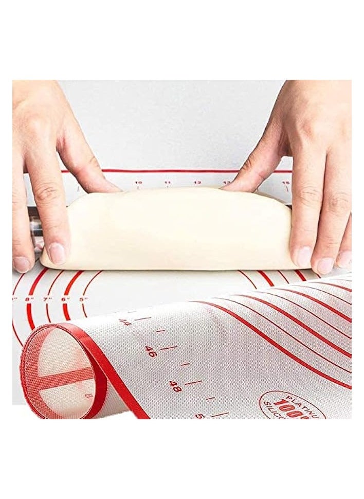 Silicon mat 60 * 40 for dough, bakery, cake, including an illustrated graphic of the sizes and basic sizes of pizza, ease of use of the rotating stick on them, domy, Red