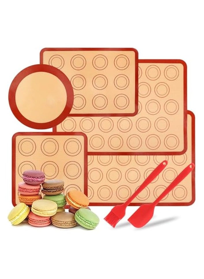 7 Pcs Silicone Baking Mats, Pastry Mat Non Stick Reusable, with Silicone Brush and Spatula, Washable Baking Tools Set for Cake Cookie Pizza Bread Making