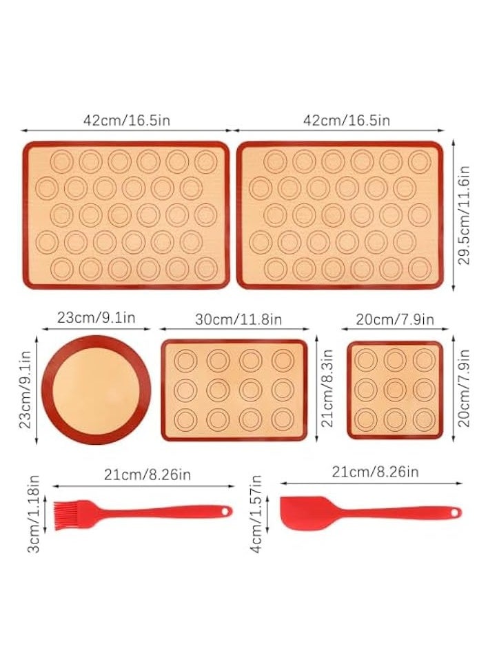 7 Pcs Silicone Baking Mats, Pastry Mat Non Stick Reusable, with Silicone Brush and Spatula, Washable Baking Tools Set for Cake Cookie Pizza Bread Making