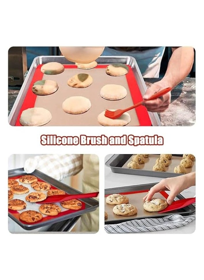 7 Pcs Silicone Baking Mats, Pastry Mat Non Stick Reusable, with Silicone Brush and Spatula, Washable Baking Tools Set for Cake Cookie Pizza Bread Making
