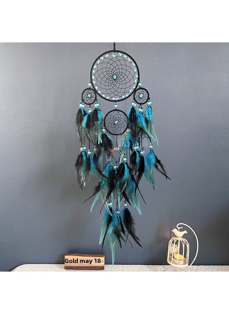 Dreamcatcher Wind Chime with Night Glow Crystals Black and blue five-circle crystal-finished product