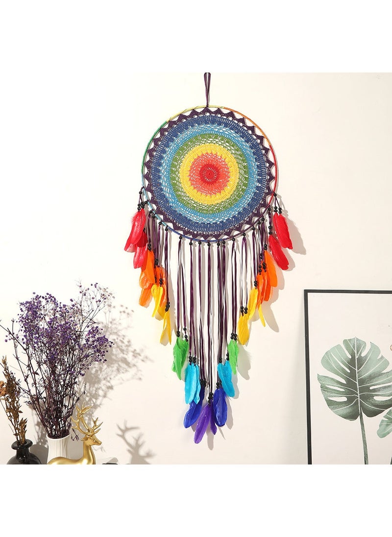 Colorful large dream catcher home interior background decorations wedding decoration props feather wind chime pendant wholesale Colorful Large Dream Catcher