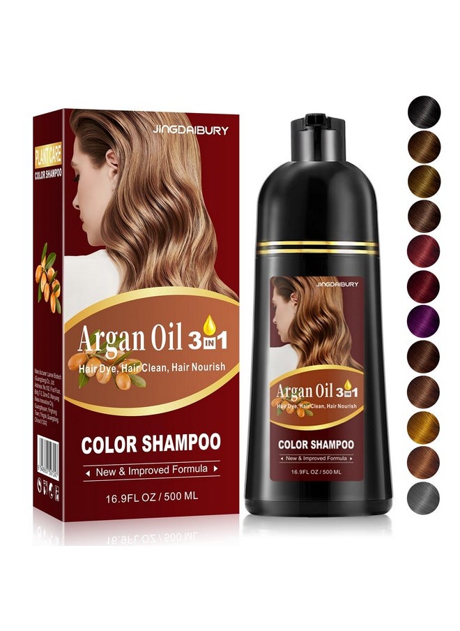 Dark Brown Hair Dye Shampoo, Argan Oil Hair Color Shampoo For Men & Women, 3 In 1 Hair Dye Shampoo 16.9 Fl Oz, Easy To Use, Shampoo Para Canas For Gray Hair Coverage