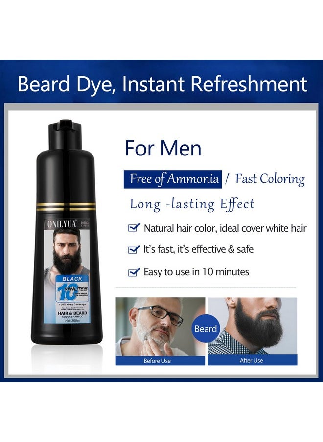 Men'S Beard Dye, 3 In 1 Black Beard Dye Shampoo, Simpler Color For Men’S Beard & Mustaches, Long Lasting Gray Reducing Black Beard Color Dye 200 Ml