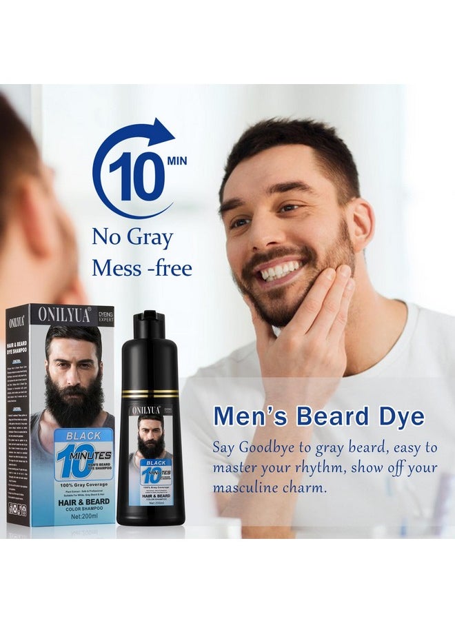 Men'S Beard Dye, 3 In 1 Black Beard Dye Shampoo, Simpler Color For Men’S Beard & Mustaches, Long Lasting Gray Reducing Black Beard Color Dye 200 Ml