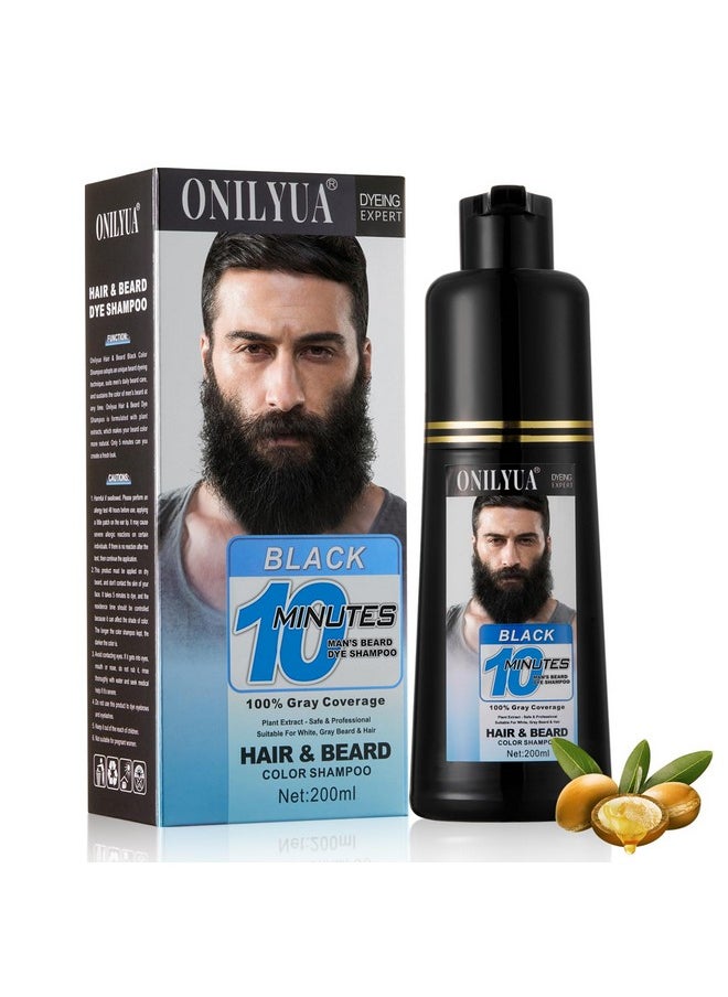 Men'S Beard Dye, 3 In 1 Black Beard Dye Shampoo, Simpler Color For Men’S Beard & Mustaches, Long Lasting Gray Reducing Black Beard Color Dye 200 Ml