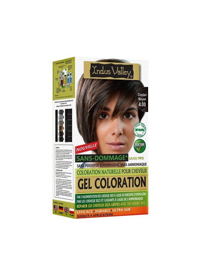 Damage Free Natural Gel Hair Colour For Women | Ammonia & Ppd Free Organic Hair Colour With 100% Grey Coverage, Long Lasting Conditioning Hair Color | Medium Brown 4.00-220 Ml
