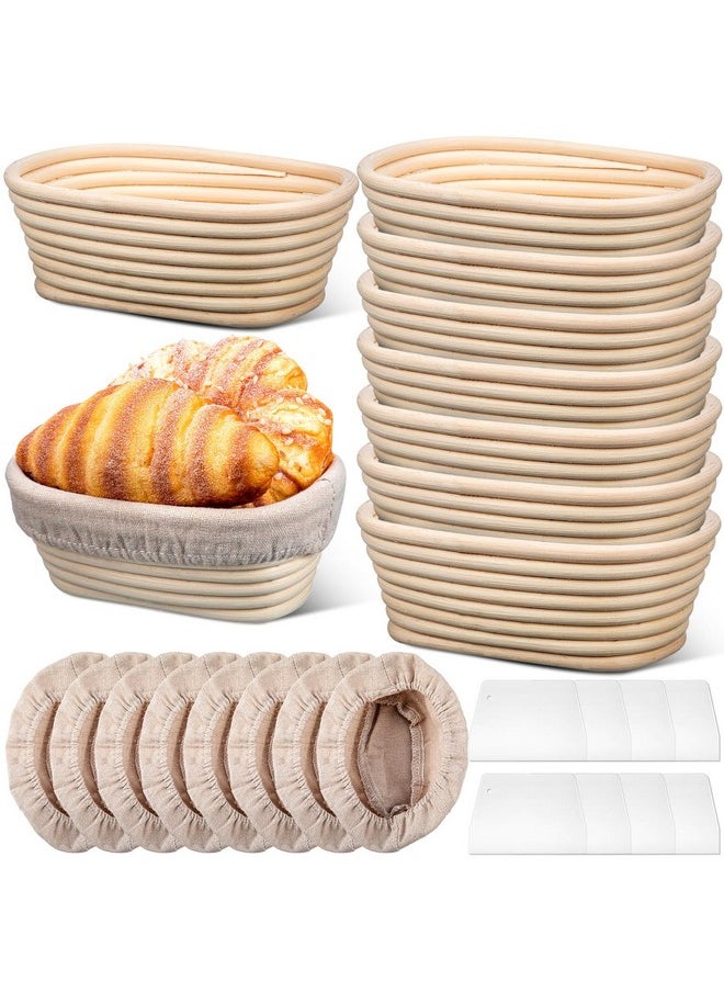 12 Set Bread Proofing Baskets Oval Shaped Banneton Dough Proofing Bowls Kit With Cloth Liner And Plastic Scraper Sourdough Proofing Basket For Home Sourdough Bakers Supplies (8.5 Inch)