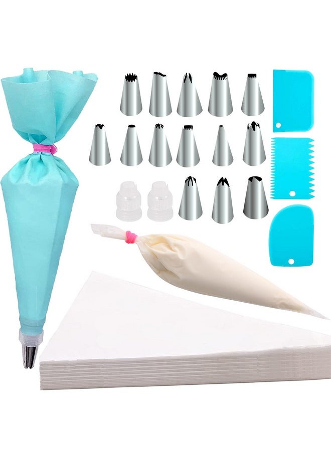 Piping Bags Pastry Bag 100Pcs 2 Couplers,14 Frosting Tips 3 Cake Scraper 1 Tie, Cupcake Cake Decorating Bags Disposable Cake Icing Decorating Piping Bags Set For Cake Decorating Reusable For Cookies