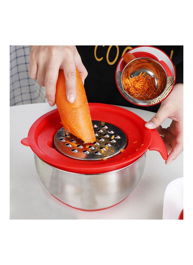 Stainless Steel Egg Bowl Salad Bowl Non-Slip Silicone Bottom Handle Scale With Lid Baking Supplies red 20*20*20cm