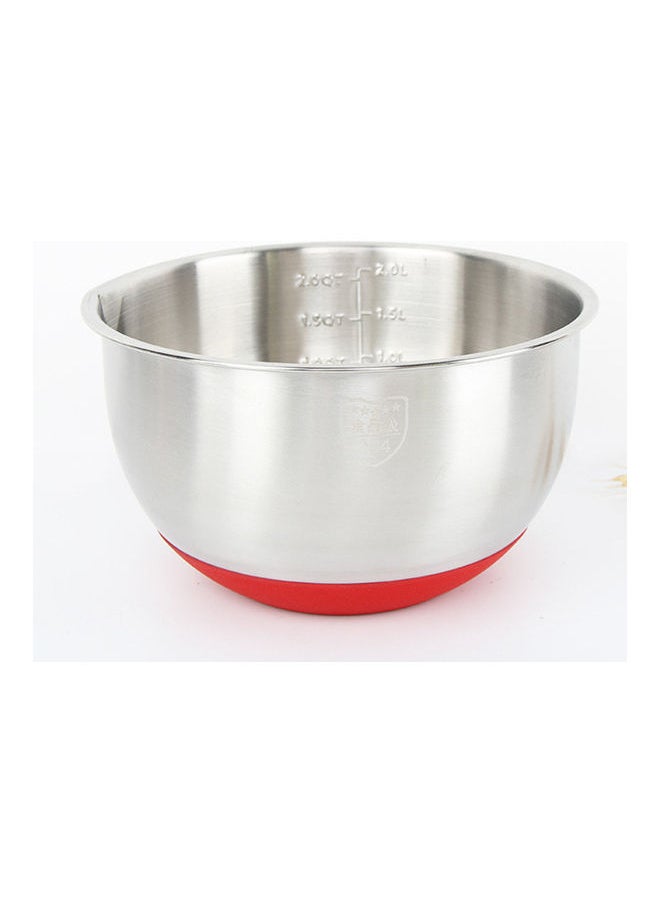 Stainless Steel Egg Bowl Salad Bowl Non-Slip Silicone Bottom Handle Scale With Lid Baking Supplies red 20*20*20cm