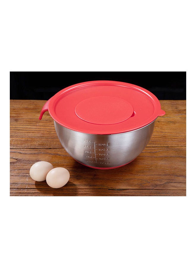 Stainless Steel Egg Bowl Salad Bowl Non-Slip Silicone Bottom Handle Scale With Lid Baking Supplies red 20*20*20cm