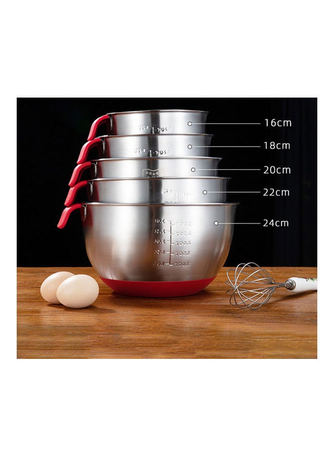 Stainless Steel Egg Bowl Salad Bowl Non-Slip Silicone Bottom Handle Scale With Lid Baking Supplies red 20*20*20cm