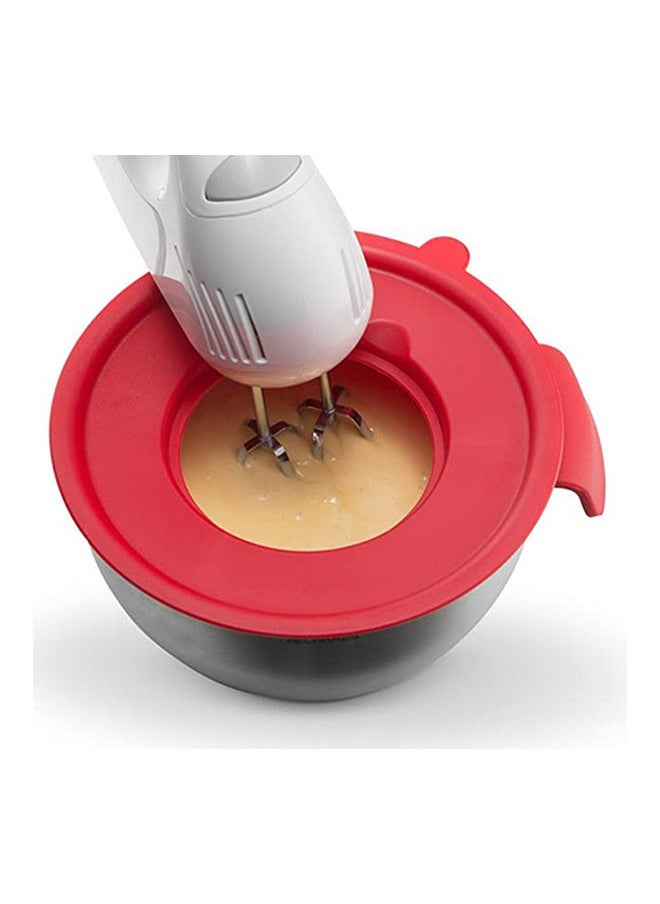 Stainless Steel Egg Bowl Salad Bowl Non-Slip Silicone Bottom Handle Scale With Lid Baking Supplies red 20*20*20cm