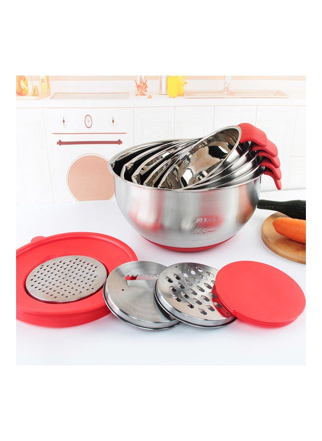 Stainless Steel Egg Bowl Salad Bowl Non-Slip Silicone Bottom Handle Scale With Lid Baking Supplies red 20*20*20cm